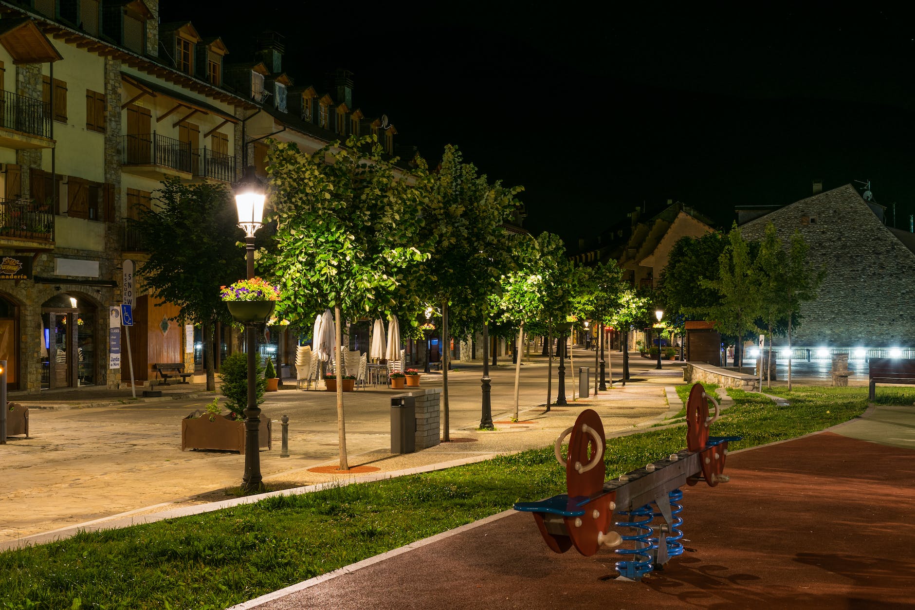 empty seesaw during nighttime